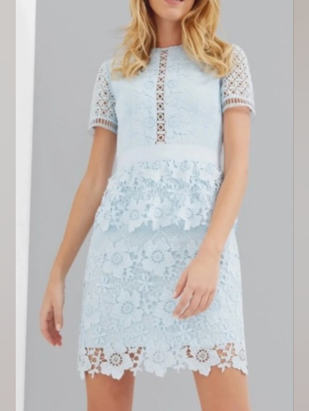 Ted Baker Dixa Blue Floral Crochet Layered Skater Formal Dress